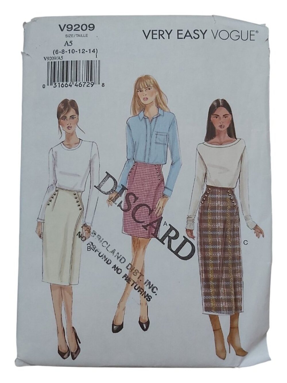 Vogue V9209 Women's Misses Wrap Skirt Sewing Pattern Uncut Size A5 6 8 10 12 14